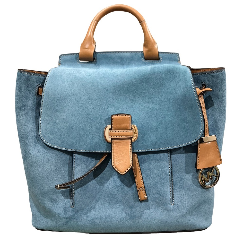 NWT Michael Kors Romy Medium Suede & Leather Backpack Denim Blue Color